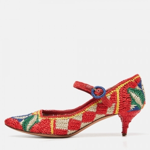Pre Owned Dolce & Gabbana Multicolor Woven Raffia Pumps Size 36