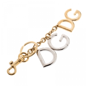 Pre Owned Dolce and Gabbana Two Tone Metal Logo Keyring
