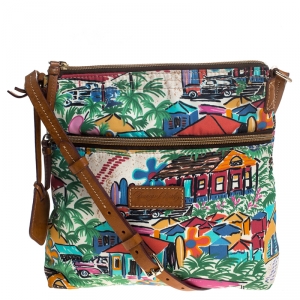 Dooney and Bourke Multicolor Printed Nylon and Leather Crossbody Bag