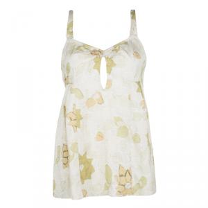 Dries Van Noten Beige Textured Silk Floral Print Sleeveless Top S