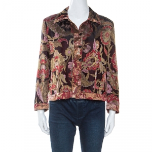 Dries Van Noten Multicolor Oriental Floral Jacquard Silk Jacket  L