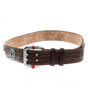 Dsquared2 Brown Leather Studded Belt Size 80 CM