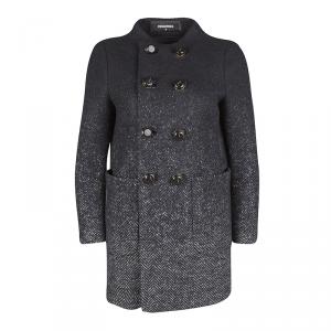 Dsquared2 Black Gradient Herringbone Pattern Wool Overcoat M