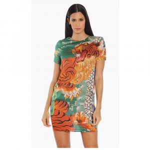 Dsquared2 Multicolor Tiger Print Silk Dress M (IT 42)