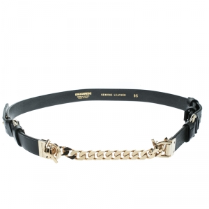 Dsquared2 Black Leather Chain Detail Belt Size 95 CM