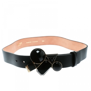 Dsquared2 Black Leather Buckle Embellished Belt Size 80 CM
