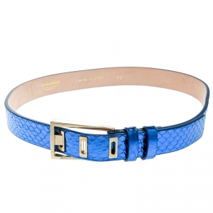 Dsquared2 Metallic Blue Python Leather Belt Size 80 CM
