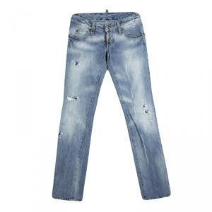 Dsquared2 Indigo Light Wash Faded Ripped Effect Denim Low Rise Jeans S