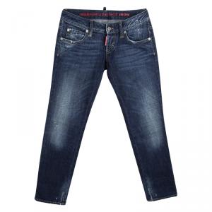 Dsquared2 Indigo Dark Wash Faded Effect Denim Distressed Skinny Jeans S