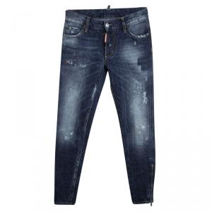 Dsquared2 Indigo Dark Wash Faded Effect Denim Distressed Jeans XS