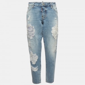 Pre Owned Dsquared2 Blue Distressed Denim Straight Fit Jeans M/Waist 34"