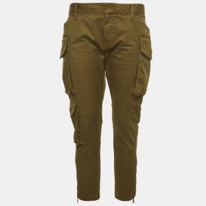 Pre Owned Dsquared2 Green Gabardine Cropped Cargo Trousers M 