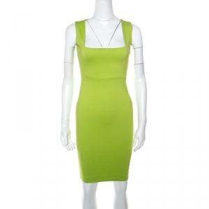 Dsquared2 Lime Green Square Neck Sleeveless Fitted Dress S