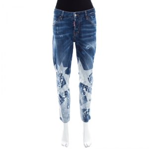 Dsquared2 Indigo Light Wash Star Print Detail Distressed Denim Jeans S