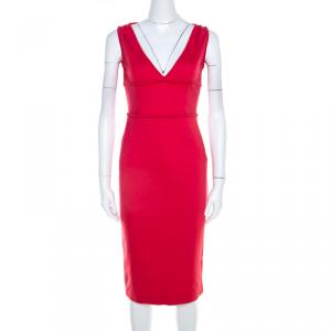 Dsquared2 Coral Pink Jersey Knit V Neck Sheath Dress M