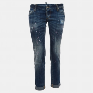 Dsquared2 Blue Paint Splashed Distressed Denim Skinny Jeans M Waist 32''
