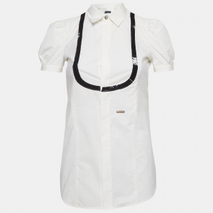 Dsquared2 White Cotton Neck Embellished Shirt S