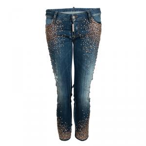 Dsquared2 Indigo Distressed Faded Denim Embellished Skinny Jeans M
