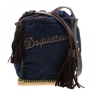 Dsquared2 Blue/Brown Denim Drawstring Shoulder Bag