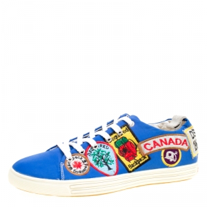 Dsquared2 Blue Canvas Embroidered Patch Low Top Sneakers Size 40