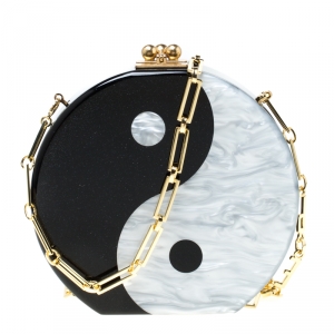 Edie Parker Black/Sliver Acrylic Yin Yang Clutch