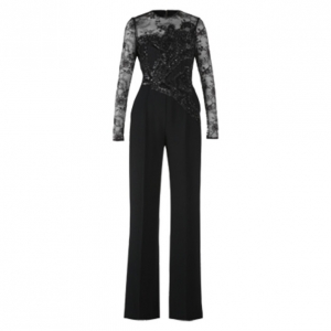 Elie Saab Black Long-Sleeved Embroidered Jumpsuit S
