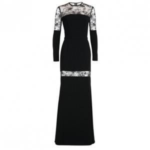Elie Saab Black Lace-Detailed Long-Sleeved Gown M