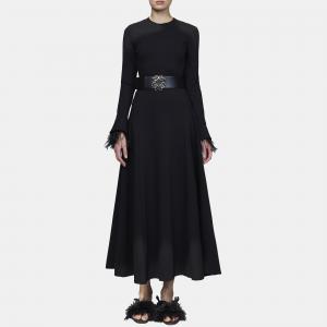 Elie Saab Black Jersey Feather Trim Long Sleeve Midi Dress M