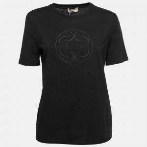 Elie Saab Black Jersey Monogram Embroidered T-Shirt M