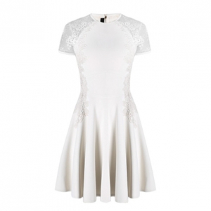 Elie Saab White Lace Short-Sleeved Dress S