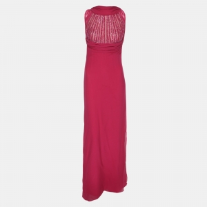 Elie Saab Pink Crepe Pleated Halter Neck Maxi Dress S