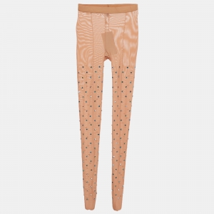 مملوكة مسبقًا Elie Saab Nude Mesh Rhinestone Detail Sheer Tights S