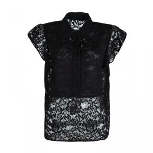 Elie Saab Black Floral Lace Ruffled Sleeve Detail Shirt M