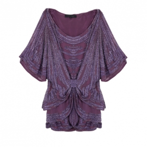Elie Saab Purple Beaded Wide Sleeve Overlay Mini Dress M