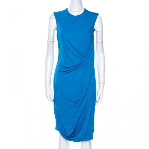 Elie Saab Blue Jersey Sleeveless Draped Dress S