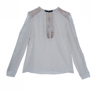 Elie Saab Cream Silk Lace-Detailed Tunic L