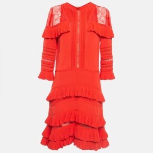 Elie Saab Orange Stretch Knit Frilled Short Dress M