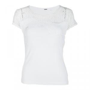 Elie Tahari White Jersey Asymmetric Lace Trim T-Shirt S