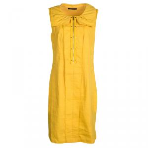 Elie Tahari Yellow Linen Zip Front Sleeveless Dress L
