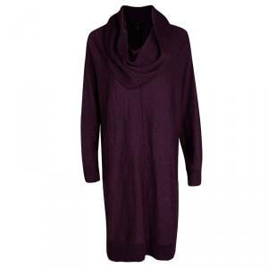 Tahari Purple Merino Wool Draped Neck Detail Long Sleeve Sweater Dress XL