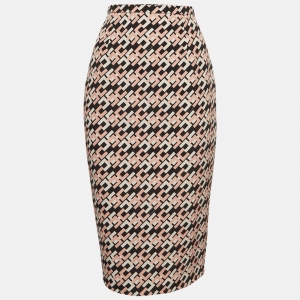 Elisabetta Franchi Black/Pink Logo Print Crepe Pencil Skirt M