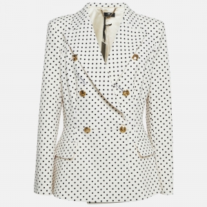 Elisabetta Franchi White Polka Dot Crepe Blazer XL