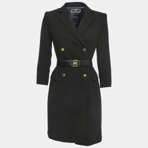 Elisabetta Franchi Black Crepe Double Breasted Blazer Dress S