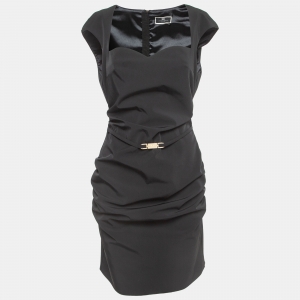 Elisabetta Franchi Black Synthetic Ruched Mini Dress L