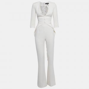 Elisabetta Franchi White Crepe V-Neck Jumpsuit S