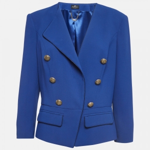 Elisabetta Franchi Blue Crepe Buttoned Jacket XL