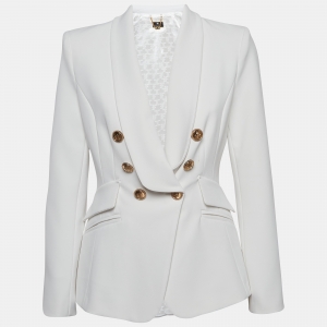 Elisabetta Franchi White Crepe Double Breasted Blazer M