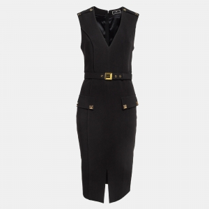 Elisabetta Franchi Black Stretch Crepe Belted Sheath Dress M