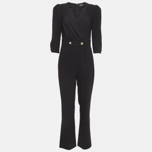 Elisabetta Franchi Black Crepe V Neck Puff Sleeves Jumpsuit L