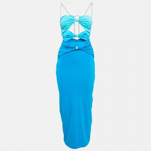 Eliya The Label Blue Jersey Cut-Out & Stud Detail Maxi Dress S